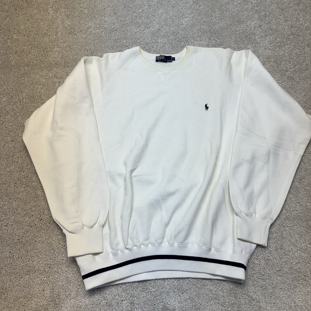 Vintage Polo Ralph Lauren Crewneck Sweatshirt XL Striped Off White 1990s